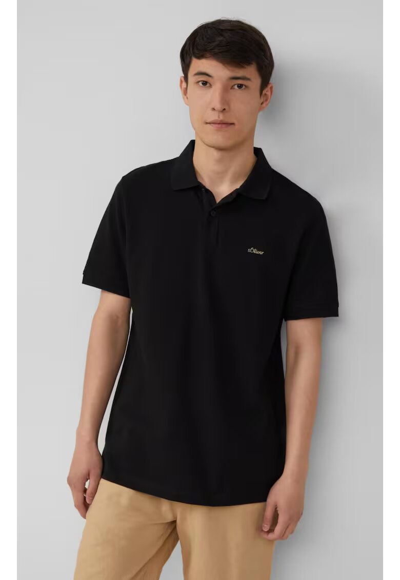 sOliver Tricou polo barbati - Regular fit din bumbac - Negru