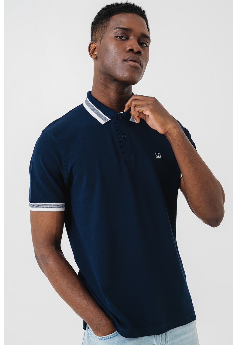 sOliver Tricou polo din bumbac pique - Alb murdar/Bleumarin