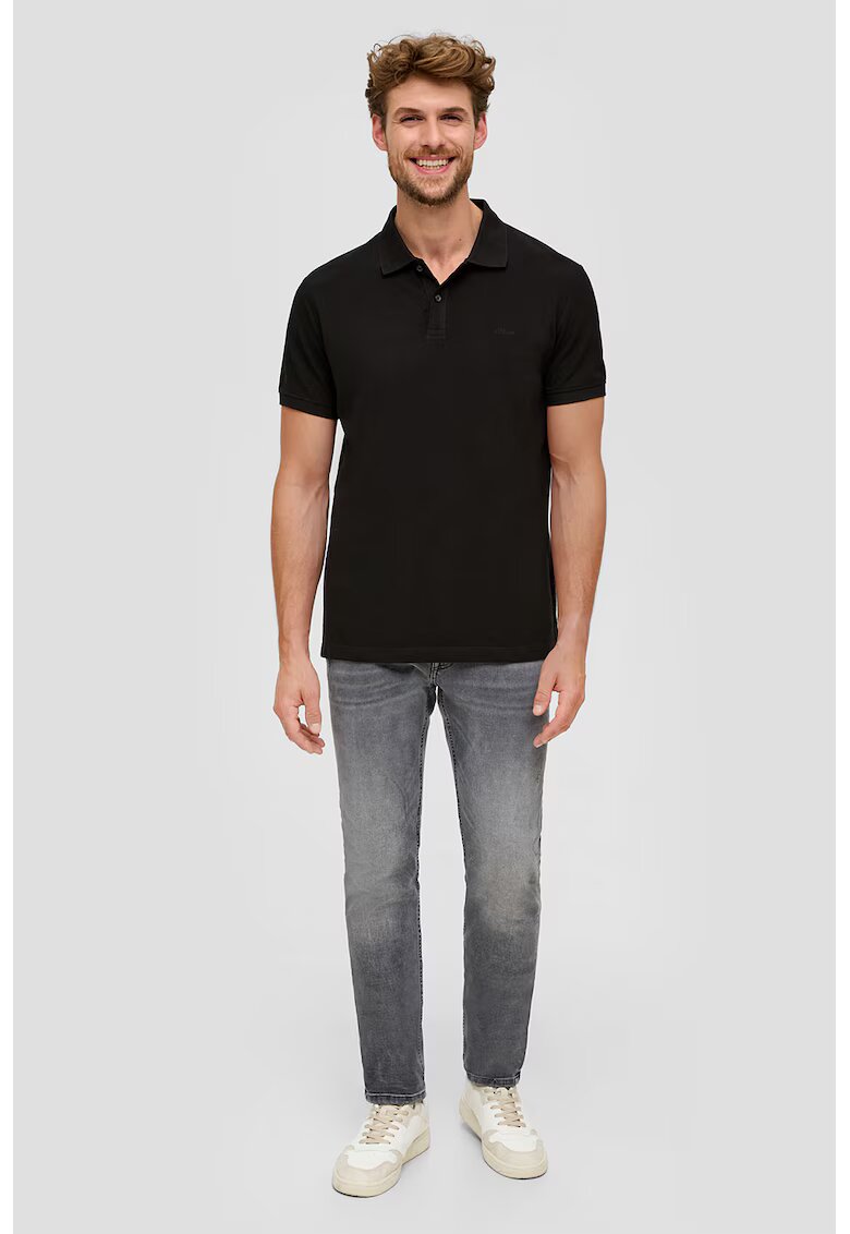 sOliver Tricou polo din bumbac pique - Negru/Gri