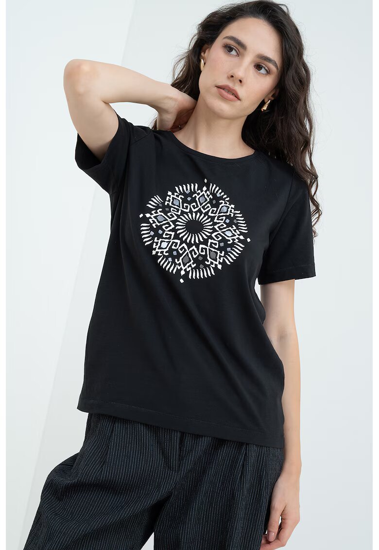 sOliver Tricou regular-fit cu imprimeu grafic - Negru/Gri deschis/Alb murdar