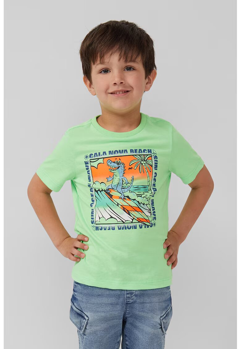 sOliver Tricou regular-fit cu imprimeu grafic - Portocaliu/Albastru inchis/Verde pal