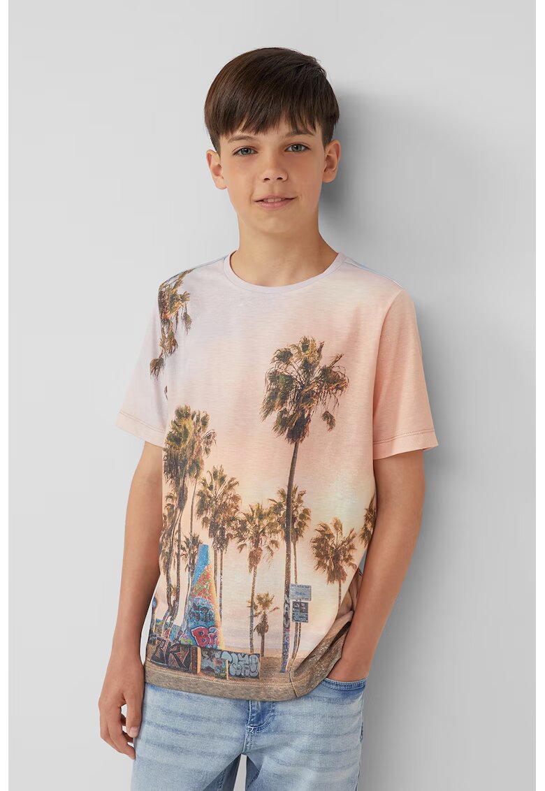 sOliver Tricou regular fit cu imprimeu tropical - Galben pal/Albastru pal/Verde feriga