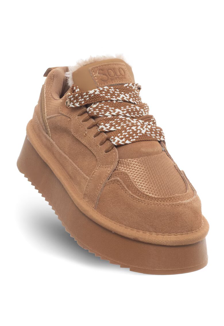 Soprani Couture Pantofi dama - piele naturala/textil - toamna-iarna - cu platforma - maro