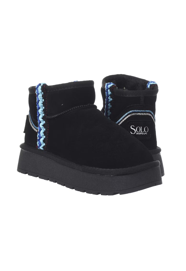 Soprani Couture Pantofi de dama HOTA Seude Triming piele naturala negru cu albastru - Negru/Albastru