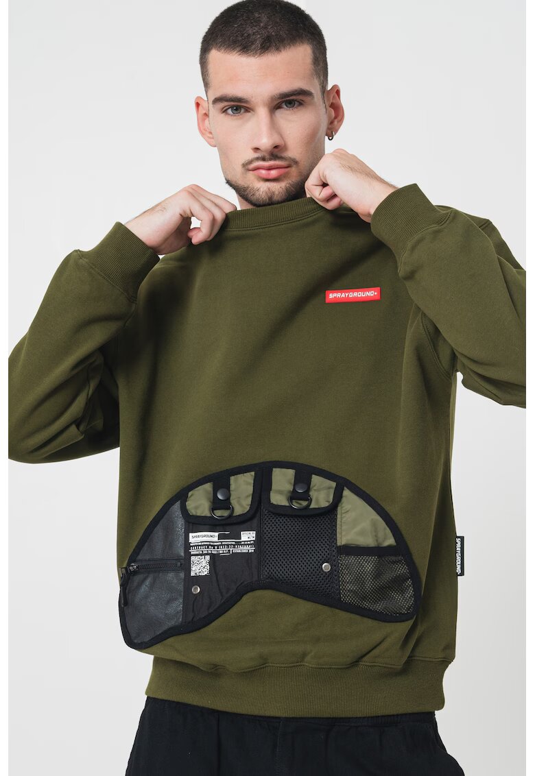 SPRAYGROUND Bluza de trening din bumbac cu decolteu la baza gatului - Negru/Verde sparanghel