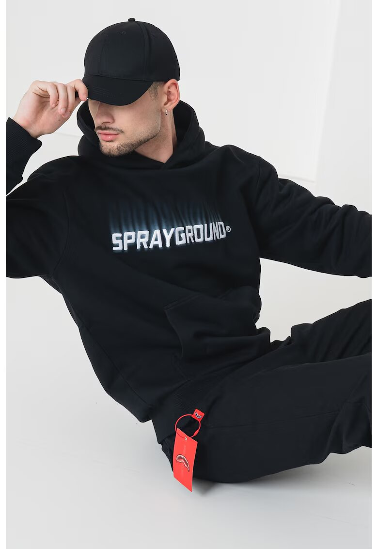 SPRAYGROUND Hanorac cu imprimeu logo si buzunar kangaroo - Negru