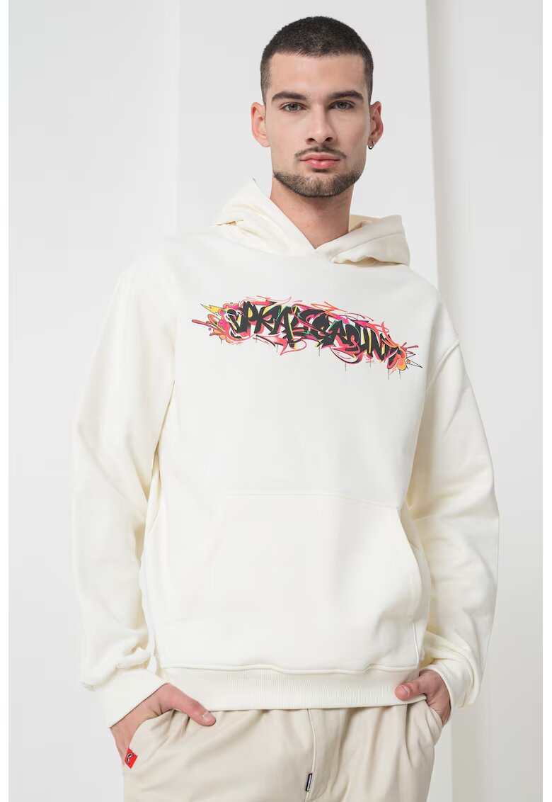SPRAYGROUND Hanorac cu imprimeu si buzunar kangaroo - Alb