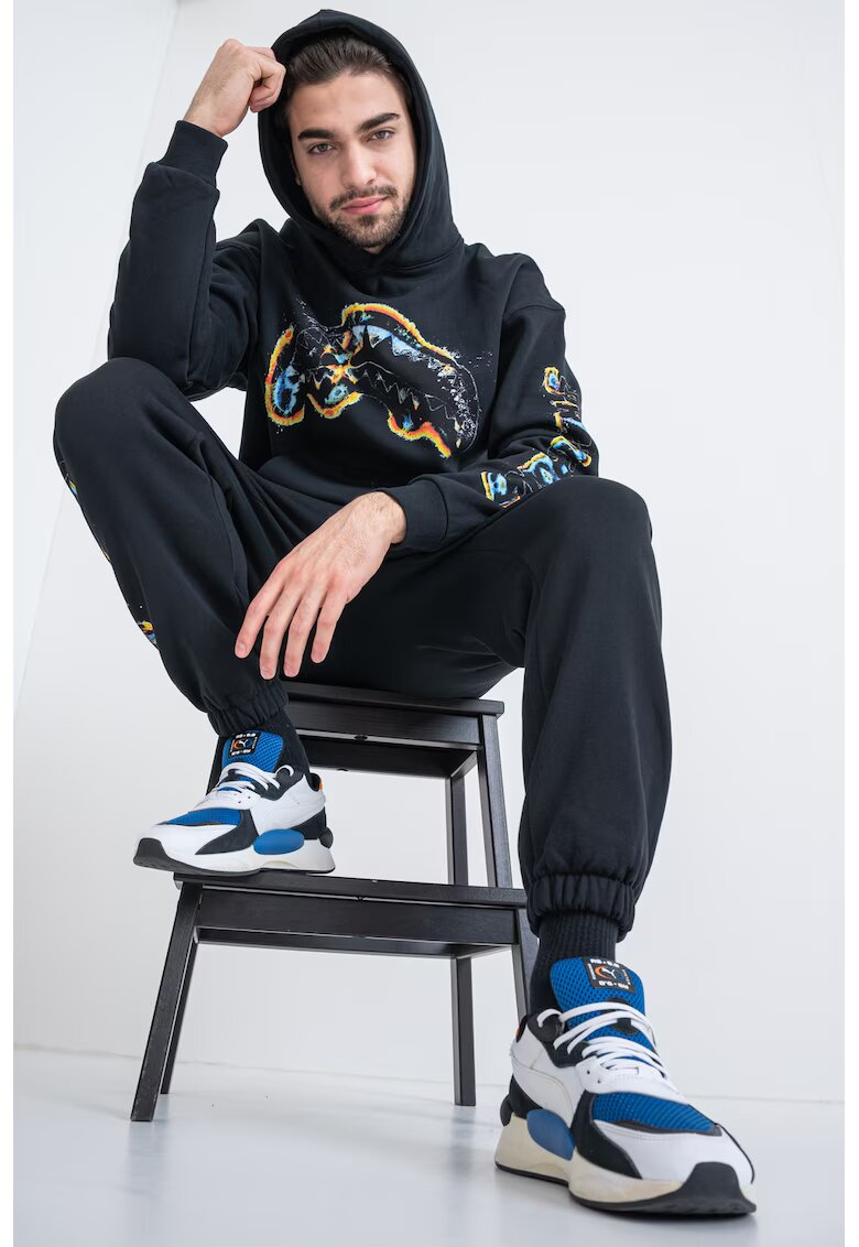 SPRAYGROUND Hanorac din bumbac cu imprimeu logo contrastant - Negru/Galben/Albastru