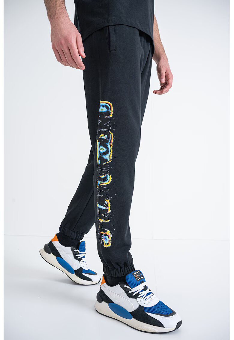 SPRAYGROUND Pantaloni de trening cu imprimeu logo lateral - Negru/Galben/Albastru