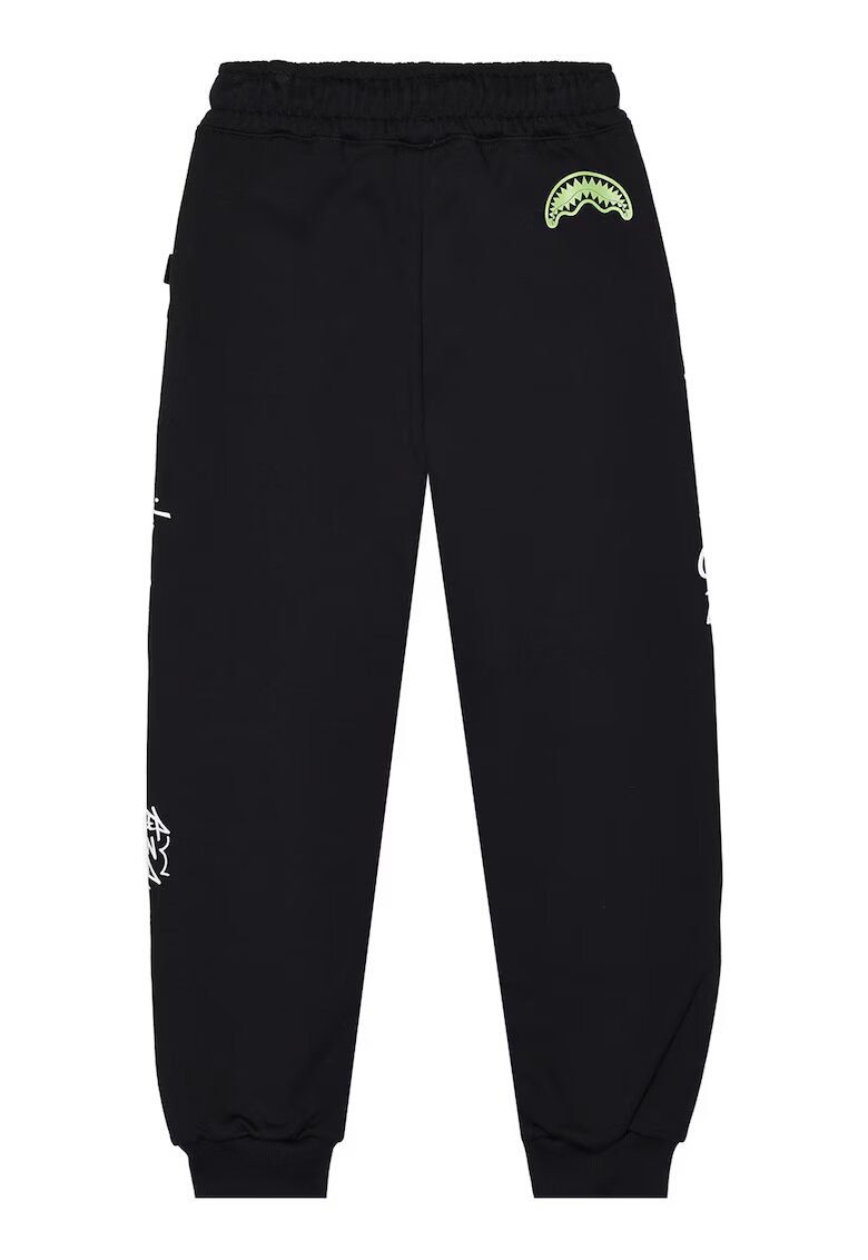 SPRAYGROUND Pantaloni de trening din bumbac Glow In The Dark - Negru/Alb optic/Verde fistic