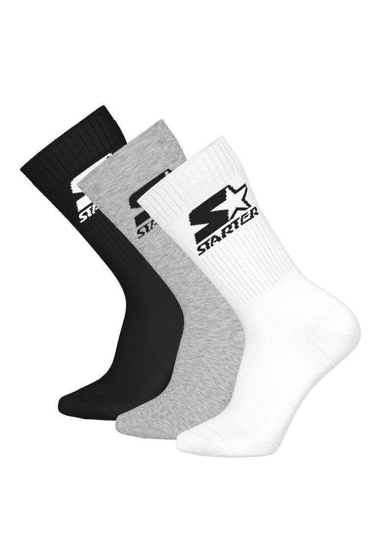 Starter Set de sosete lungi unisex cu logo - 3 perechi - Alb/Negru/Gri