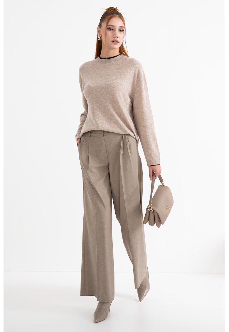 Stefanel Pantaloni ampli eleganti cu pliuri inversate - Maro deschis