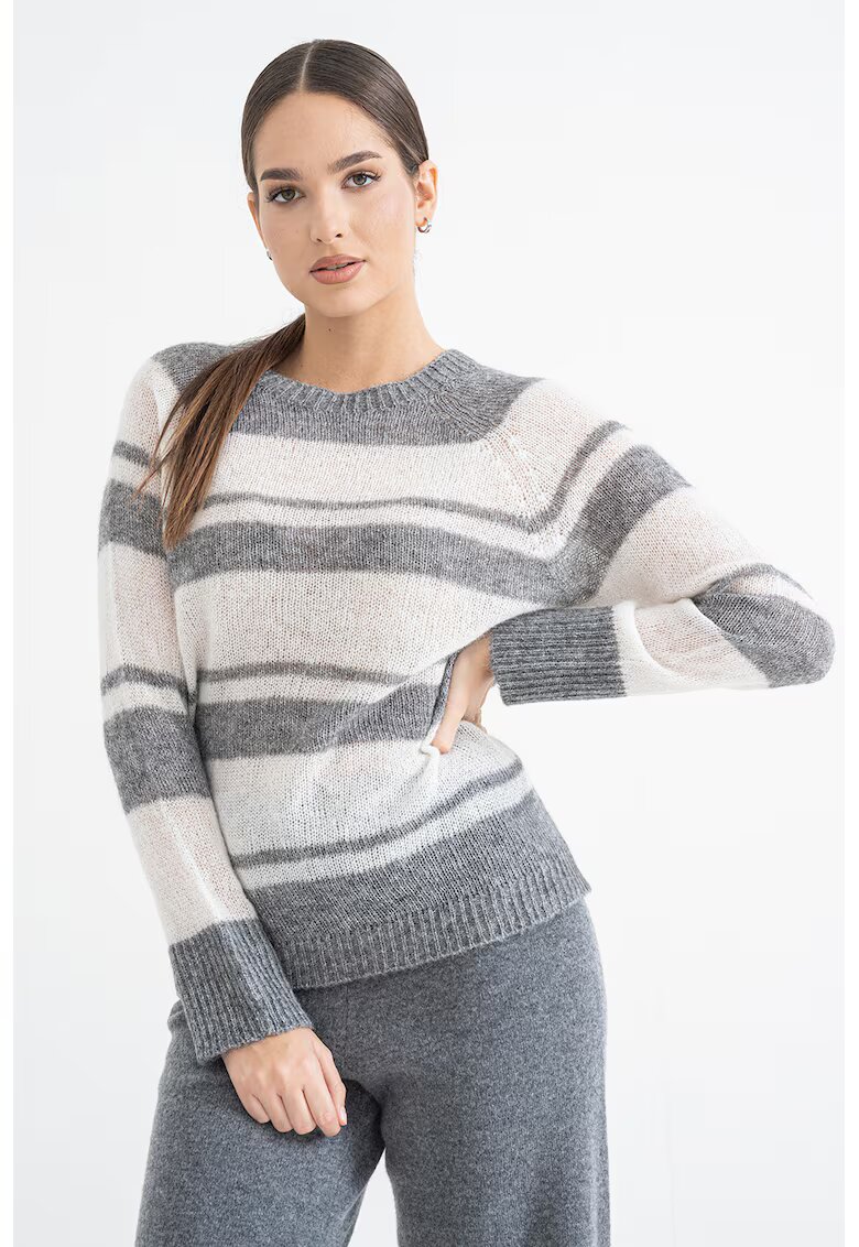 Stefanel Pulover din amestec de lana alpaca cu maneci raglan - Alb/Gri inchis