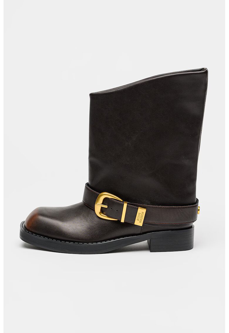 Steve Madden Cizme medii de piele cu bareta decorativa - Maro inchis