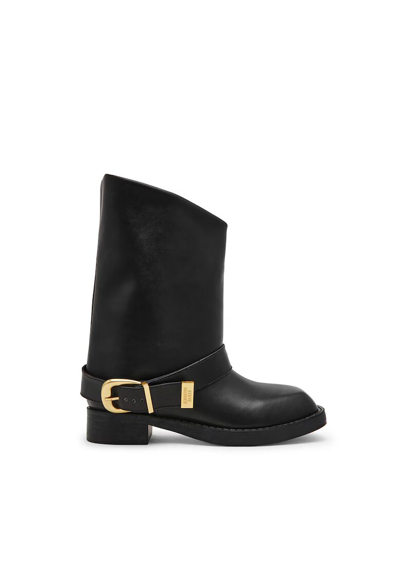 Steve Madden Cizme medii de piele cu bareta decorativa - Negru