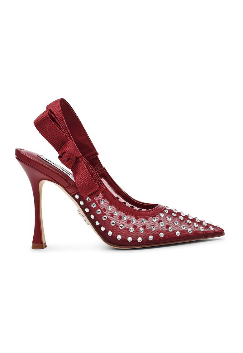 Steve Madden Pantofi slingback cu toc si aplicatii de strasuri - Rosu inchis/Argintiu