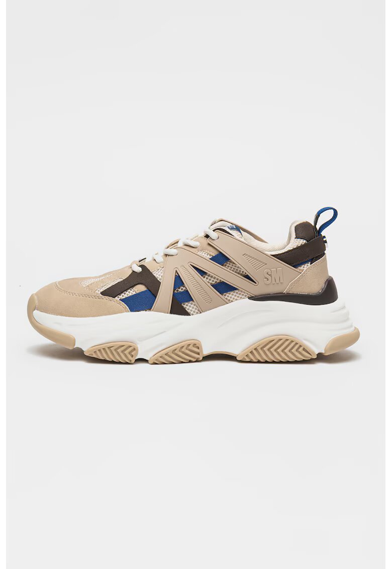 Steve Madden Pantofi sport cu model colorblock si insertii din plasa Peckman - Maro taupe/Albastru