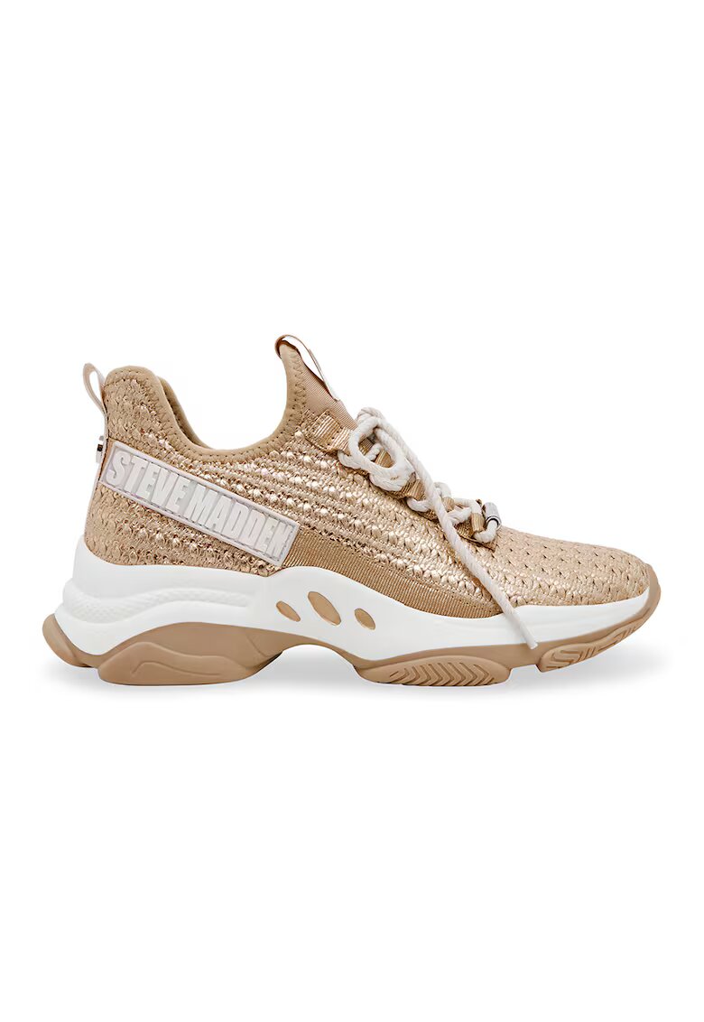 Steve Madden Pantofi sport cu talpa demi-wedge si aplicatii cu paiete - Alb optic/Maro inchis