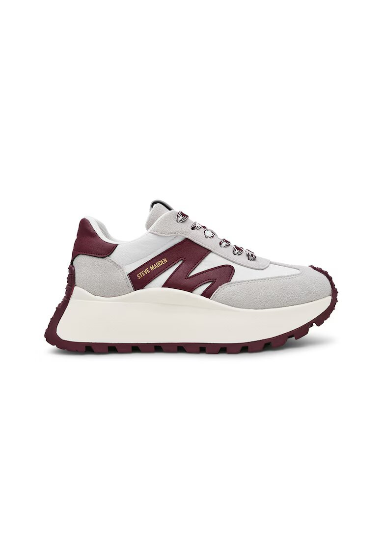 Steve Madden Pantofi sport de piele intoarsa si material textil - Alb/Gri deschis/Violet pruna