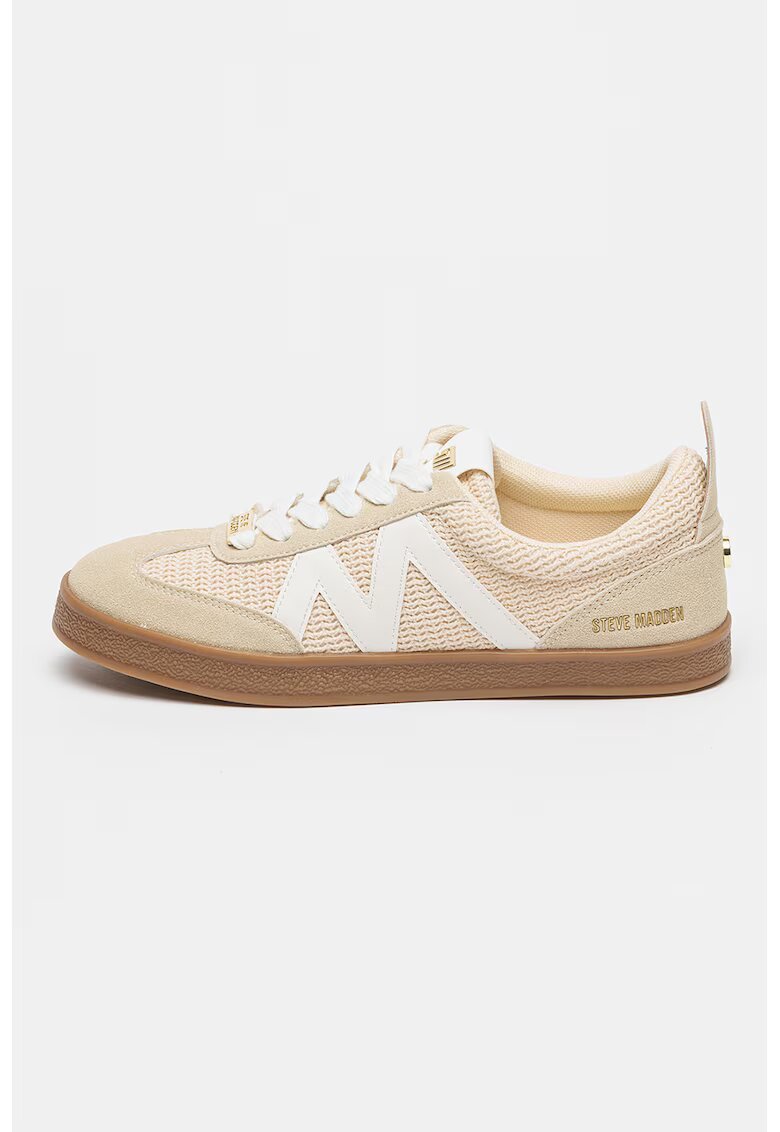 Steve Madden Pantofi sport din material textil si piele ecologica cu logo metalic - Alb/Bej