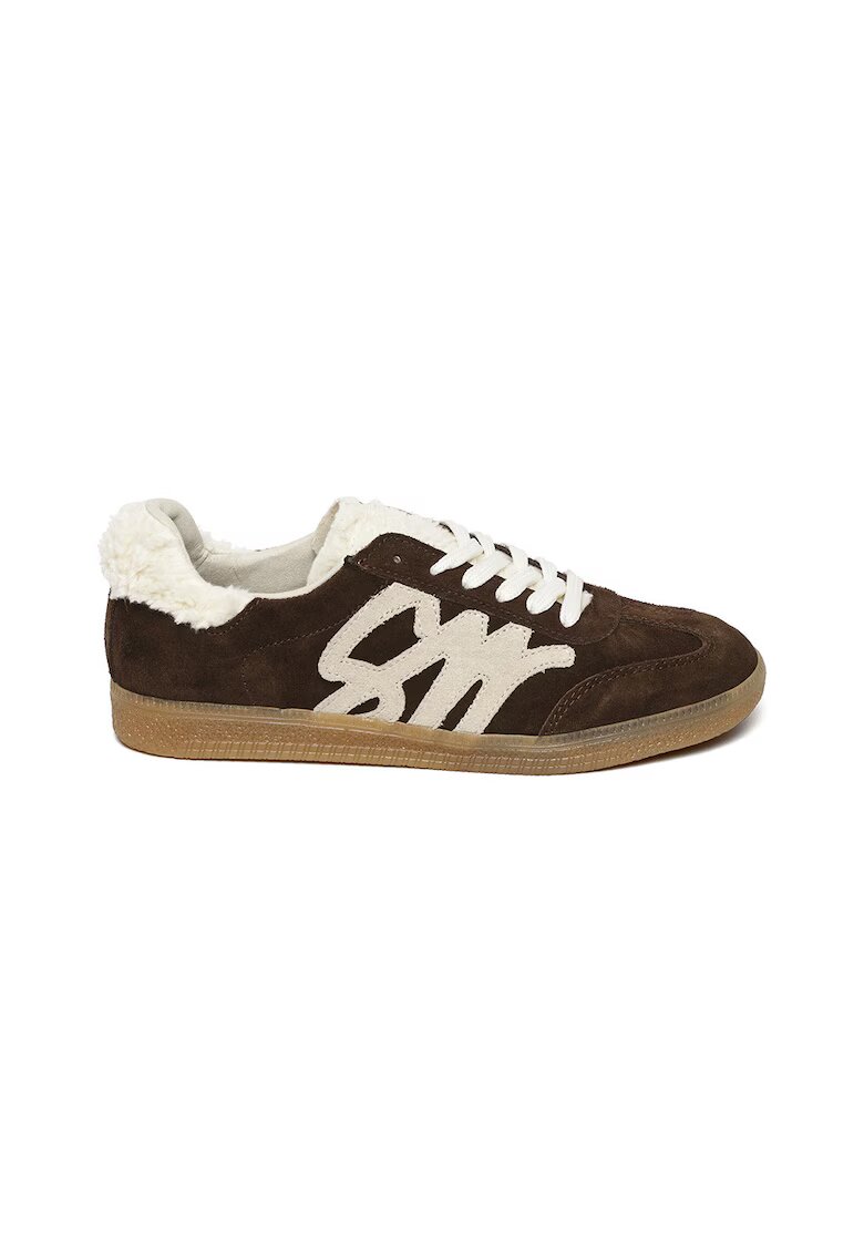 Steve Madden Pantofi sport low-cut de piele intoarsa cu logo Jelora - Maro inchis/Alb fildes