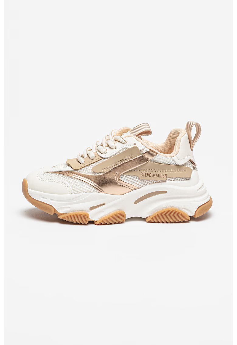 Steve Madden Pantofi sport Possesion din plasa cu garnituri de piele ecologica - Alb optic/Auriu rose/Caramel