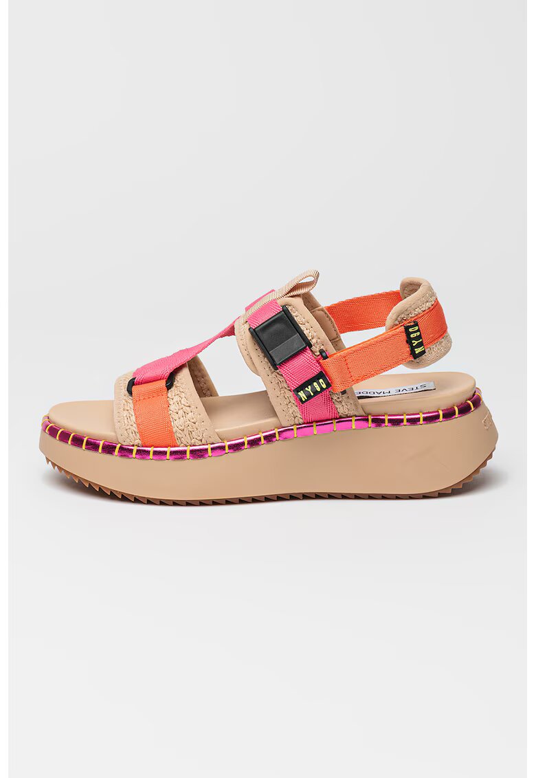 Steve Madden Sandale cu talpa wedge si inchidere velcro Decorum - Roz deschis/Maro nisip