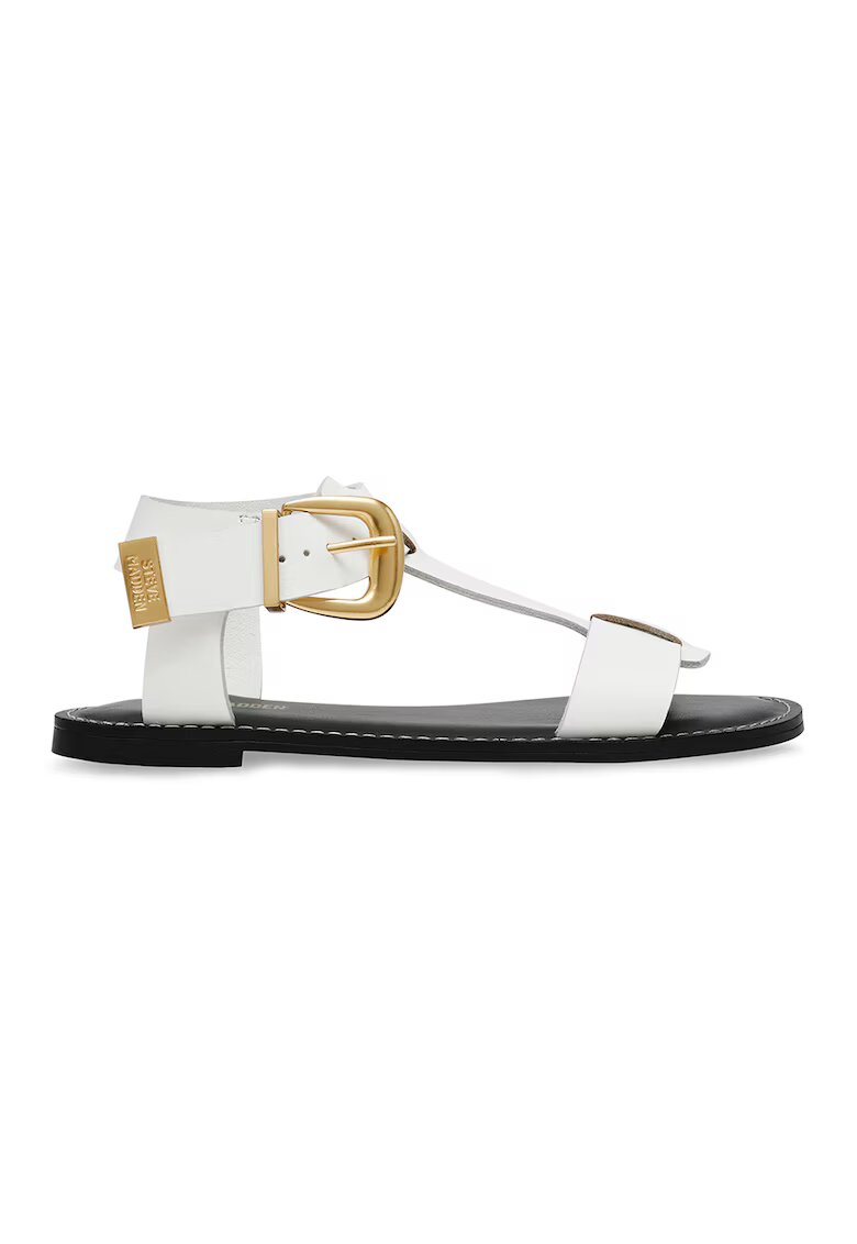 Steve Madden Sandale plate din piele cu catarama - Negru/Alb optic