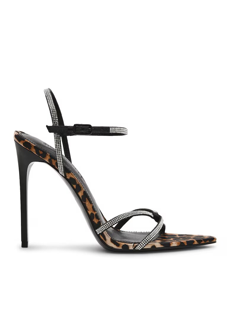 Steve Madden Sandale stiletto cu strasuri si model animal print - Maro inchis/Maro deschis/Argintiu