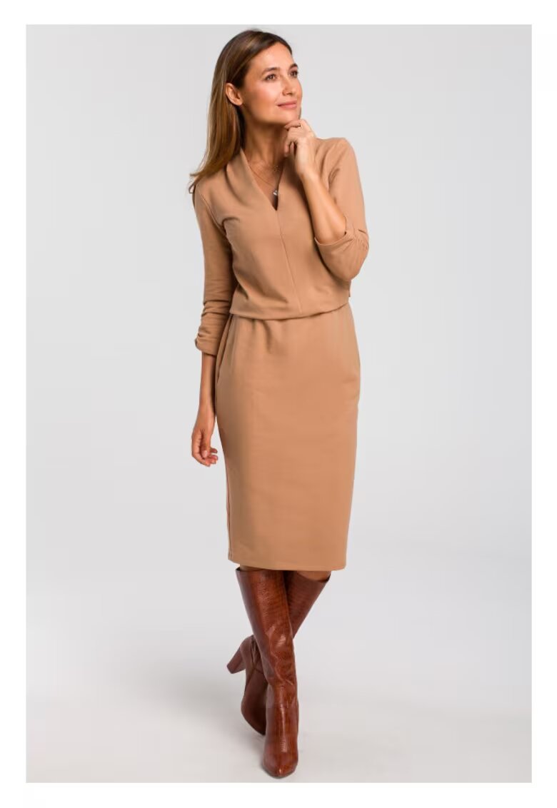 Style Rochie tricotata cu decolteu - cappuccino -