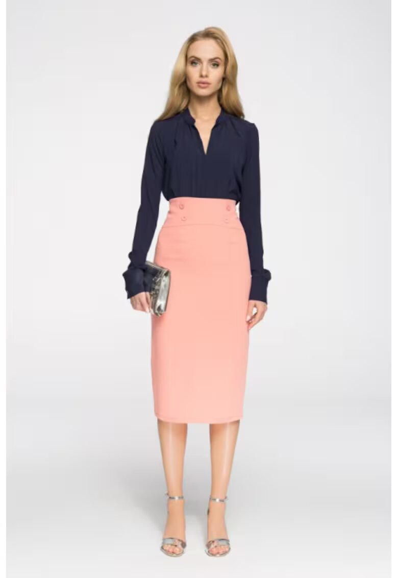 Stylove Fusta eleganta tip creion - midi - - Coral