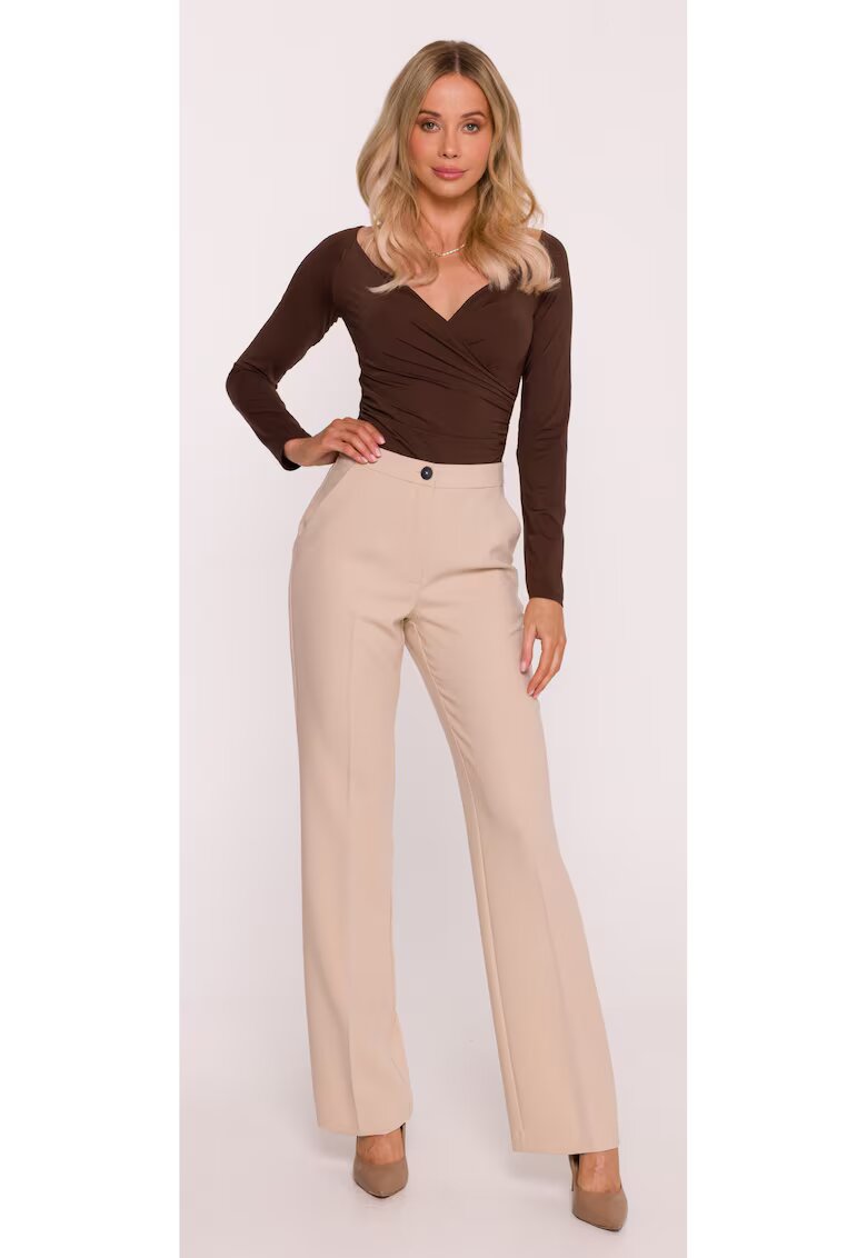 Stylove Pantaloni de costum - S418 Bej Buzunare laterale - Inchidere cu nasture si fermoar ascuns - Material neted cu finisaj moale - Stil clasic - Picioare lungi - drepte - Bej