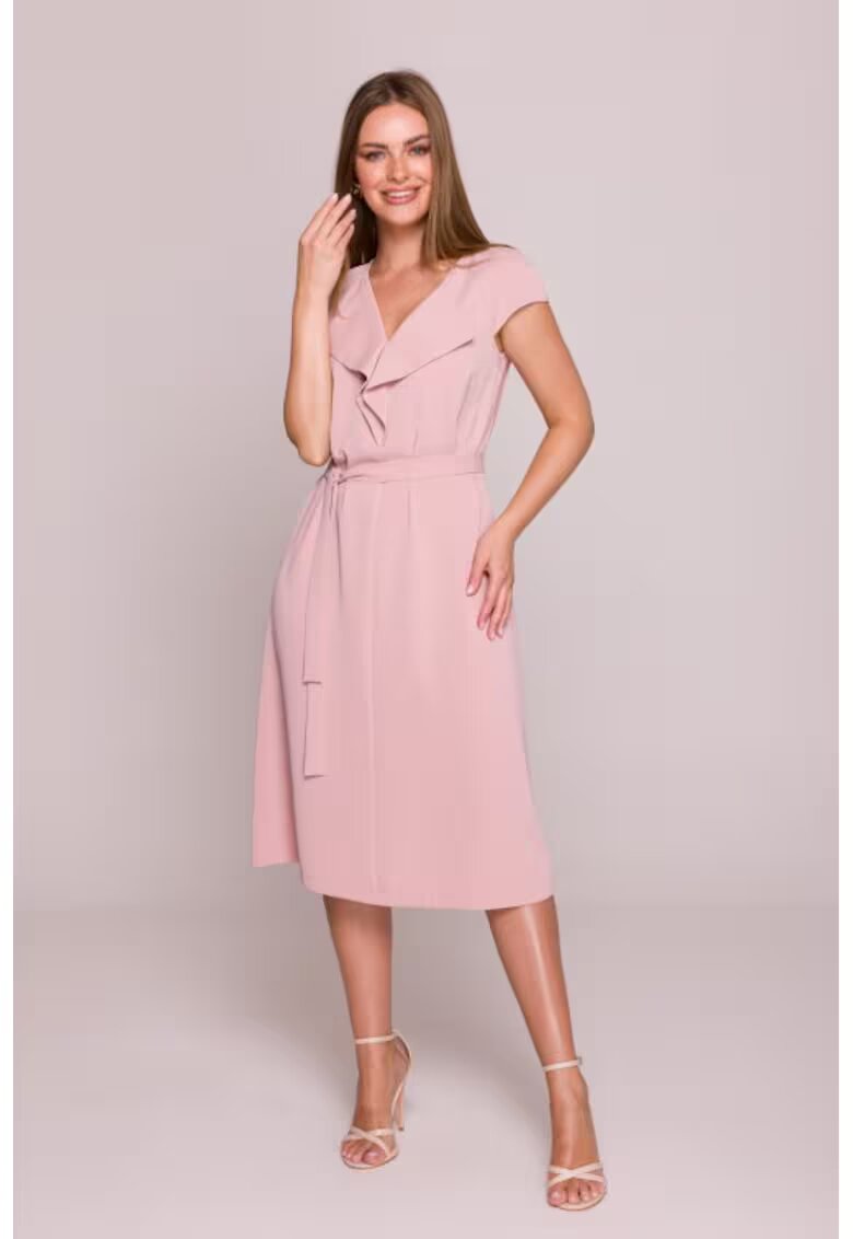 Stylove Rochie cu jabou si curea in talie - - Roz pudrat