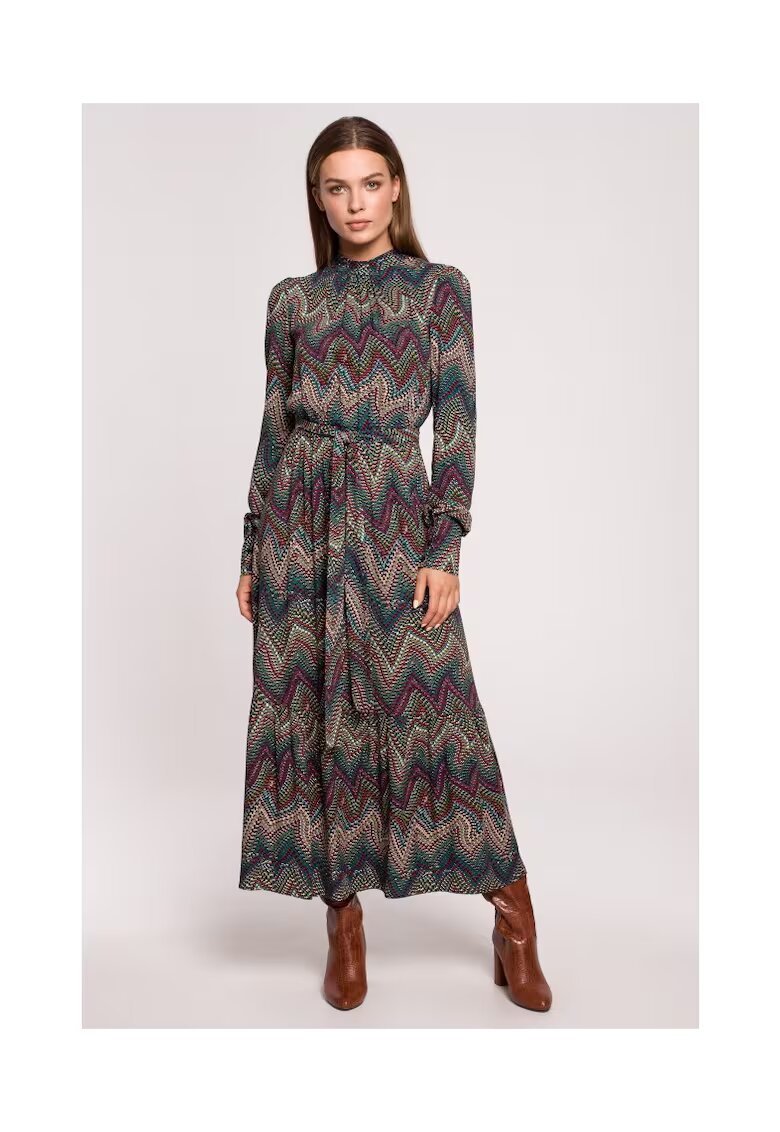 Stylove Rochie maxi cu volan - imprimeu aztec - model 2 - Multicolor