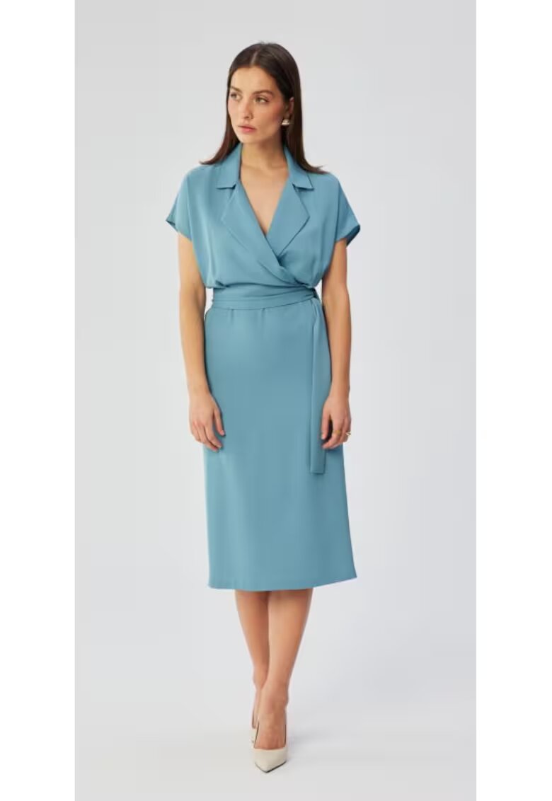 Stylove Rochie midi cu guler - - Albastru deschis