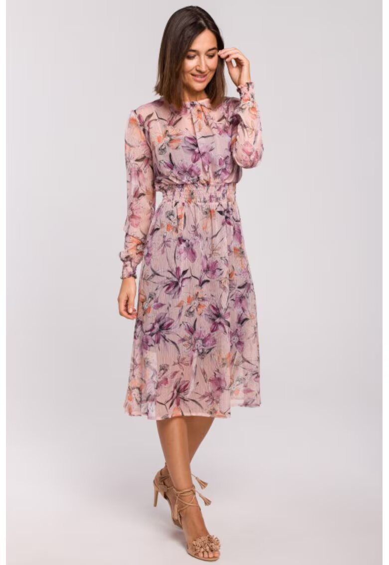 Stylove Rochie midi din sifon cu maneci lungi - - Violet/Roz