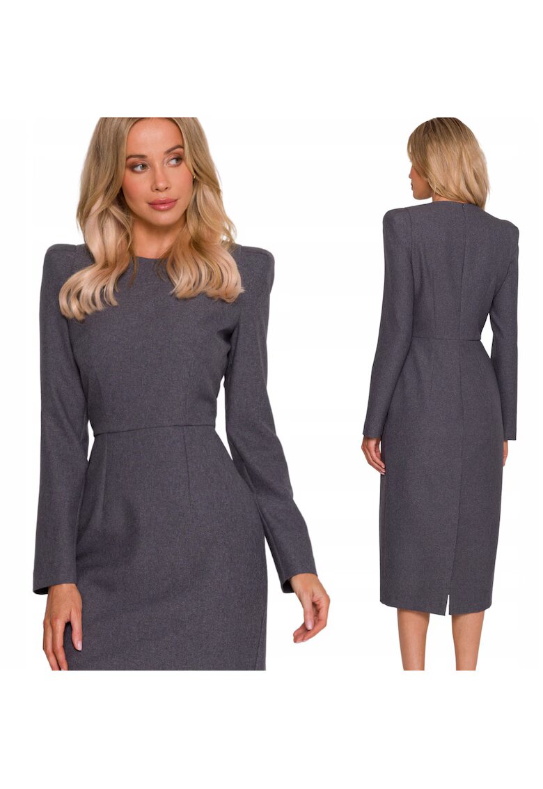 Stylove Rochie midi - S412 Gri Decolteu rotund Maneci lungi - Fermoar ascuns la spate - Gri