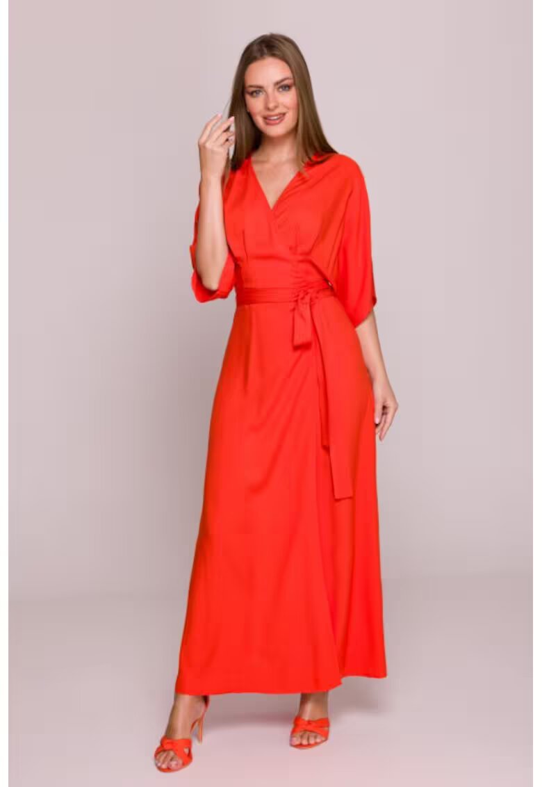 Stylove Rochie petrecuta maxi cu curea in talie - - Coral