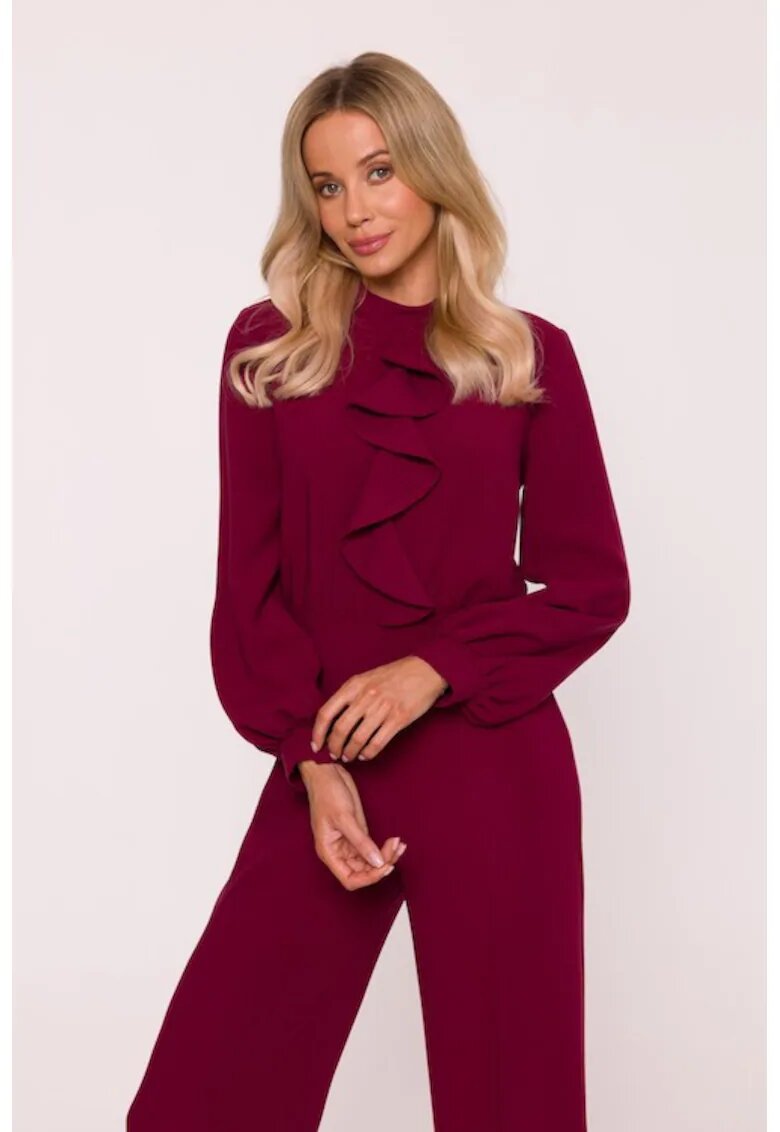Stylove Salopeta eleganta - S420 Bordo material neted cu finisaj moale - guler ridicat - maneci lungi bufante - fermoar ascuns - 6.7