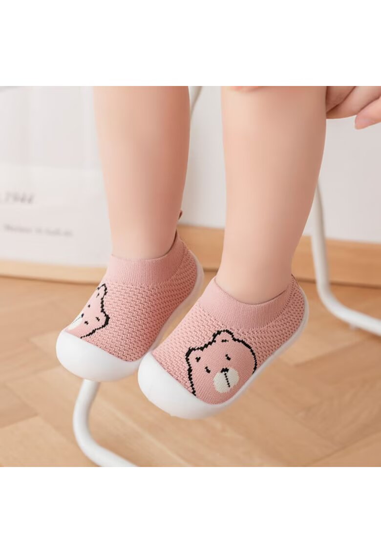 Superbaby Botosei tip Mocasini Model AL 18610 Teddy - Fete - Talpa antiderapanta - Roz