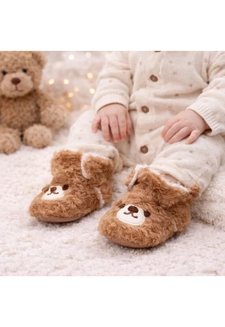 Superbaby Cizmulite maro din blanita - ursulet - Maro