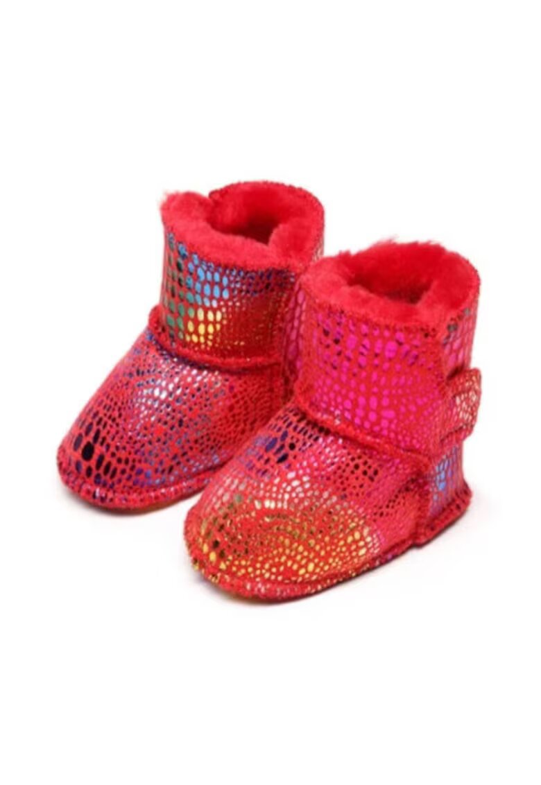 Superbaby Cizmulite pentru bebelusi - rosii - cu design stralucitor si blanita pufoasa - Rosu