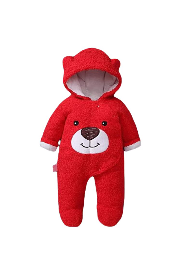 Superbaby Combinezon Plusat - Teddy - Bumbac - Crem - Rosu