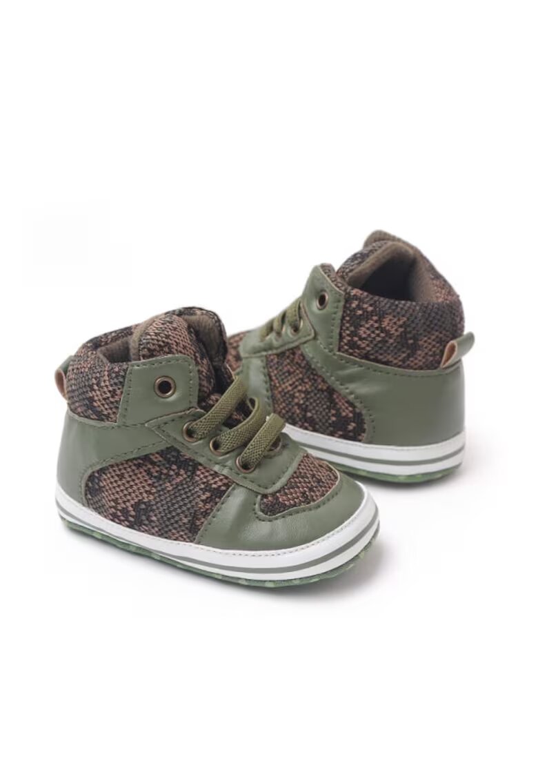 Superbaby Ghete Casual - Piele ecologica - Textil - Baieti - Siret - Verde - Maro