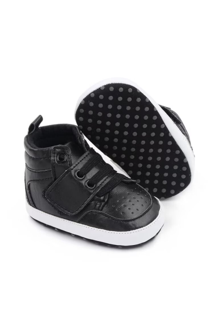 Superbaby Ghete Model AL 19600 cu bareta lata - Pentru bebelusi - Piele ecologica - Baieti - 3-6 luni - Negru -