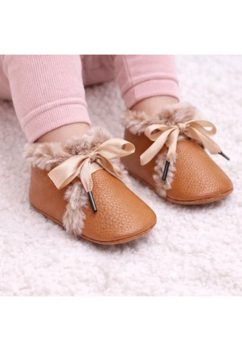 Superbaby Ghetute maro imblanite cu fundita din satin - Maro