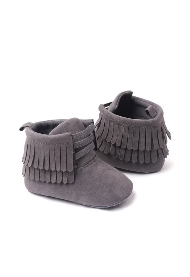 Superbaby Ghetute pentru bebelusi Model AL 29241 cu franjuri - Piele ecologica - Fete - Gri -