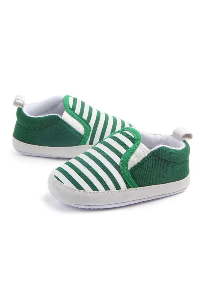 Superbaby Pantofi Cu Dungi - Tip Mocasini - Pentru Baietei - Casual - Textil - Fara inchidere - Alb - Verde