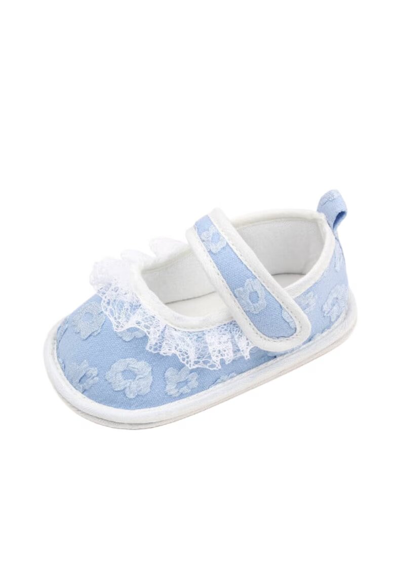 Superbaby Pantofi Cu Flori Brodate - Textil - Fete - Velcro - Albastru Deschis
