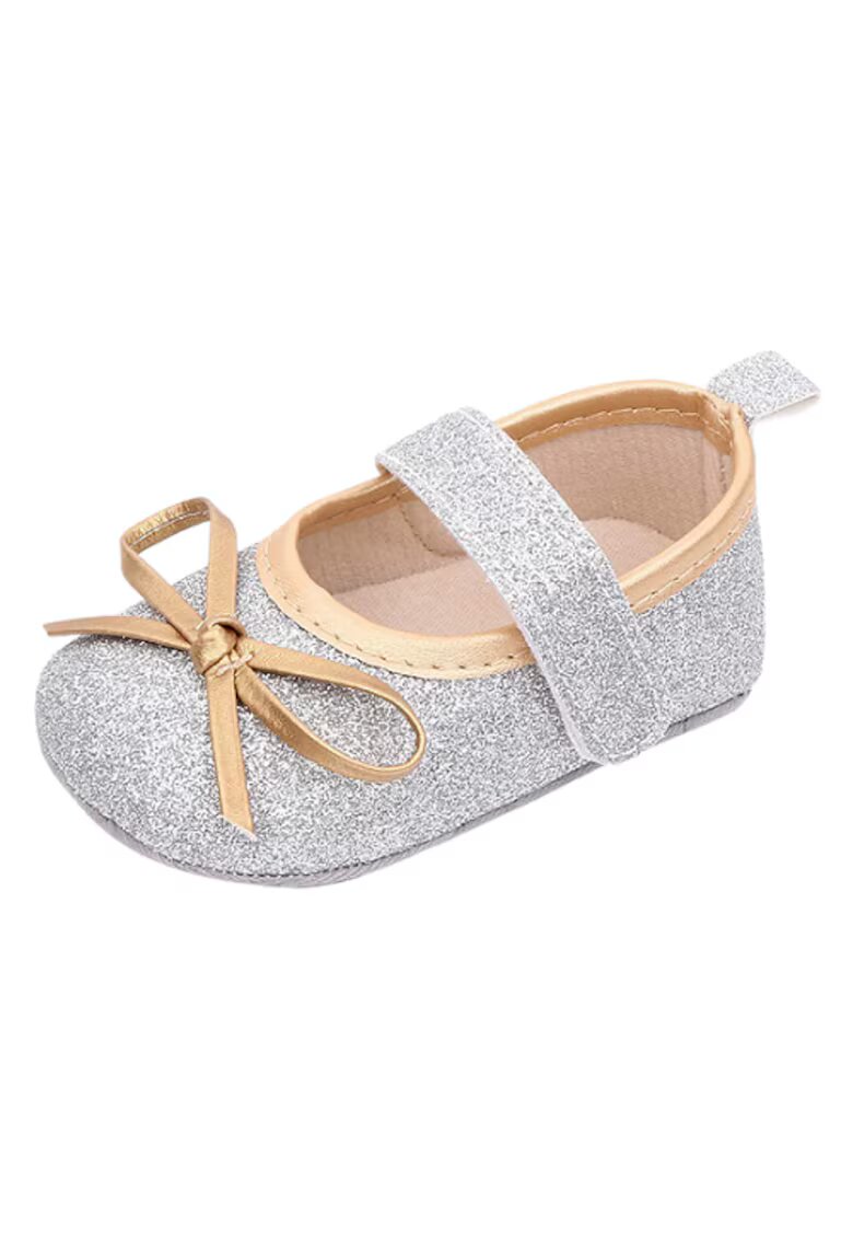 Superbaby Pantofi Cu Fundita Aurie - Elegant - Piele ecologica - Fete - Velcro - Argintiu